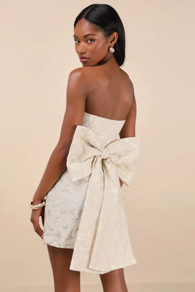 Lulus Aurelius Champagne Jacquard Strapless Bow Mini Dress