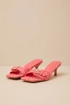 Lulus Austina Red Embroidered Buckle High Heel Slide Sandals In Red