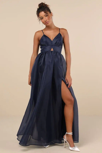 Lulus Authentic Glamour Navy Organza Sleeveless Cutout Maxi Dress
