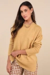 Lulus Autumn Allure Yellow Crew Neck Oversized Pullover Sweater In Yellow