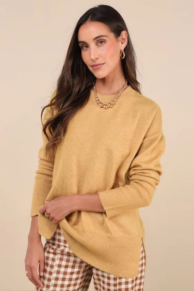 Lulus Autumn Allure Yellow Crew Neck Oversized Pullover Sweater