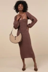 Lulus Autumn Aura Brown Ribbed Two-piece Sweater Dress In Brown