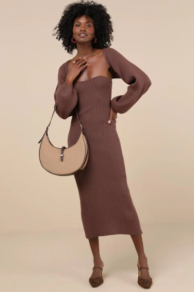 Lulus Autumn Aura Brown Ribbed Two-piece Sweater Dress