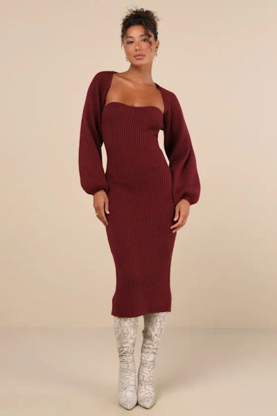 Lulus Autumn Aura Burgundy Ribbed Two-piece Sweater Dress