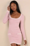 Lulus Autumn Concept Pink Cable Knit Sweater Mini Dress In Pink