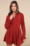 Lulus Autumn Mood Rust Red Corduroy Mini Dress With Pockets In Rust Red