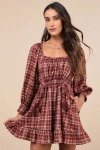 Lulus Autumn Perfection Red Plaid Mini Dress With Pockets In Red