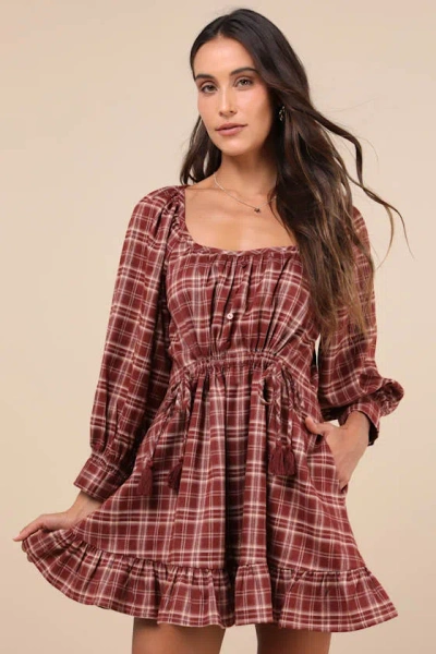 Lulus Autumn Perfection Red Plaid Mini Dress With Pockets
