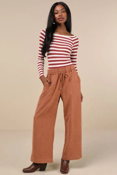 Lulus Autumn Staple Brown Suede High Rise Wide-leg Pants