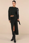Lulus Autumn Sweetheart Dark Green Waffle Knit Two-piece Sweater Dress In Dark Green