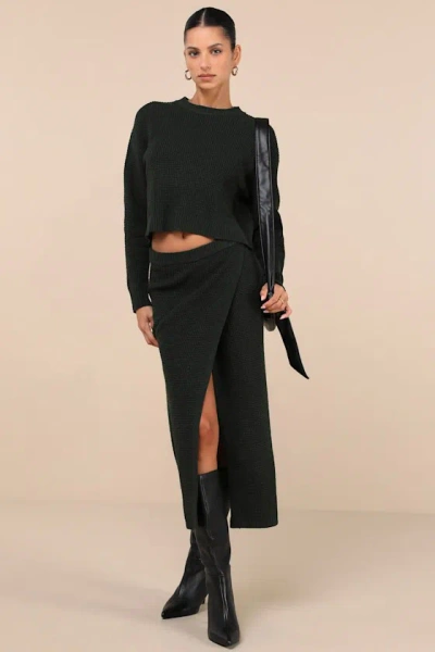 Lulus Autumn Sweetheart Dark Green Waffle Knit Two-piece Sweater Dress