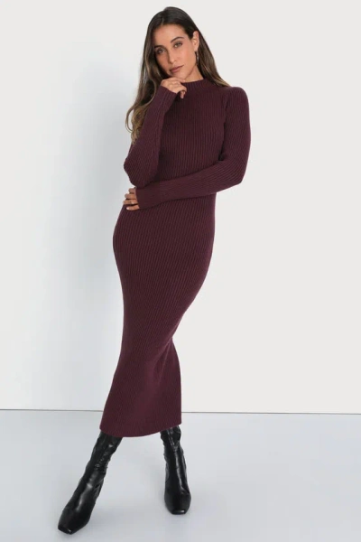 Lulus Autumnal Sensation Plum Purple Ribbed Long Sleeve Sweater Dress
