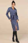 Lulus Autumnal Views Dark Blue Suede Button-up Tie-front Midi Dress In Dark Blue