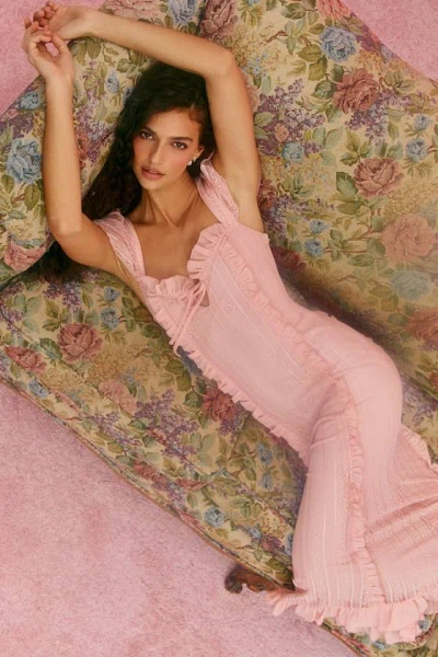 Lulus Aviara Light Pink Lace Ruffled Flutter Sleeve Midi Dress