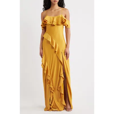 Lulus Aviva Cold Shoulder Maxi Dress In Yellow