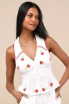 Lulus Ayah White Embroidered Collared Button-front Top