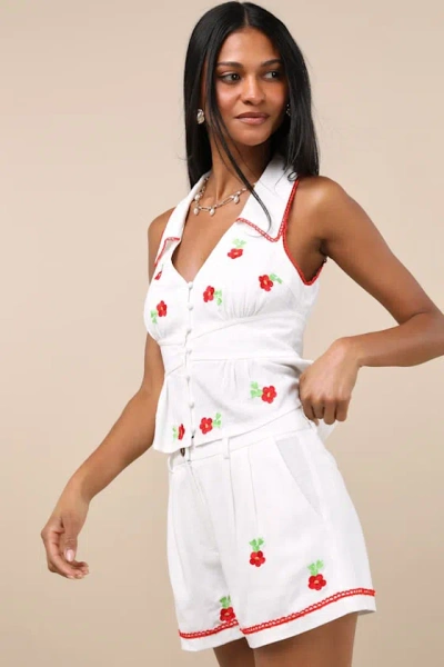Lulus Ayah White Embroidered High-rise Shorts