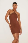 Lulus Azeneth Brown Shell Bodycon Halter Mini Dress