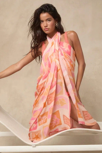 Lulus Azriel Coral Pink Multi Print Sarong Swim Cover-up