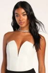 Lulus Babe Alert Ivory Notched Strapless Bodysuit In Ivory