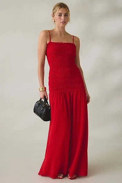 Lulus Banks Smocked Drop Waist Maxi Dress In Red, Women's At Urban Outfitters