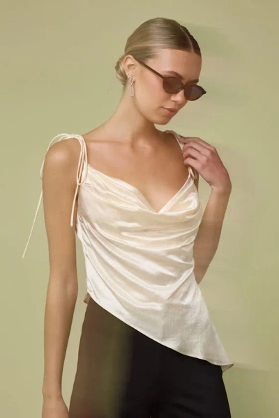 Lulus Bardot Cream Satin Cowl Neck Tie-strap Cami Top In White