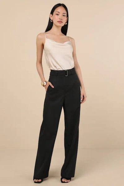 Lulus Baron Black Belted High-rise Wide-leg Pants