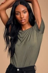 Lulus Basics Skyra Olive Green T-shirt Bodysuit In Olive Green