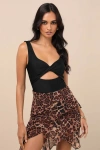 Lulus Basima Black Cutout Twist-front Sleeveless Bodysuit