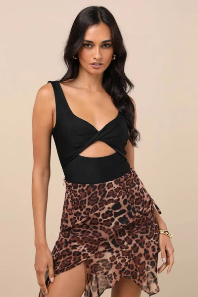 Lulus Basima Black Cutout Twist-front Sleeveless Bodysuit