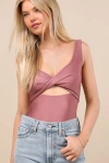 Lulus Basima Mauve Cutout Twist-front Sleeveless Bodysuit
