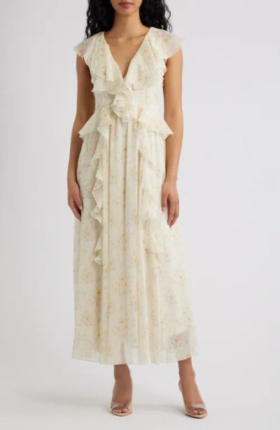 Lulus Bea Cascade Ruffle Midi Dress In White