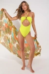 Lulus Beachy Feeling Lime Green Halter O-ring One-piece Swimsuit In Green