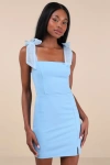 Lulus Beaming Perfection Light Blue Pearl Organza Tie-strap Mini Dress In Light Blue