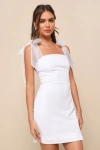 Lulus Beaming Perfection White Pearl Organza Tie-strap Mini Dress In White