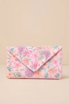 Lulus Beautiful Aspirations Pink Floral Sequin Beaded Clutch In Pink
