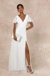 Lulus Beautiful Perfection White Flutter Sleeve Embroidered Maxi Dress In White