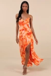 Lulus Beautiful Soul Orange Floral Print Twist-front Maxi Dress In Orange
