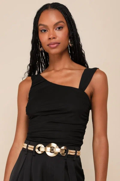 Lulus Beautiful Vision Black Mesh Asymmetrical Top