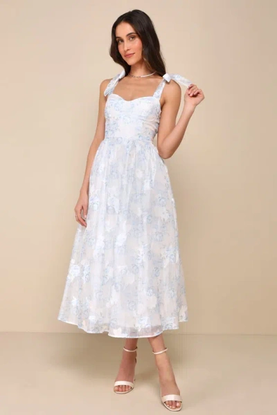 Lulus Beautifully Adored White Floral Burnout Tie-strap Midi Dress