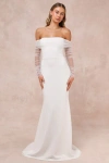 Lulus Beautifully Beloved Mesh Off-the-shoulder Maxi Dress In White In White