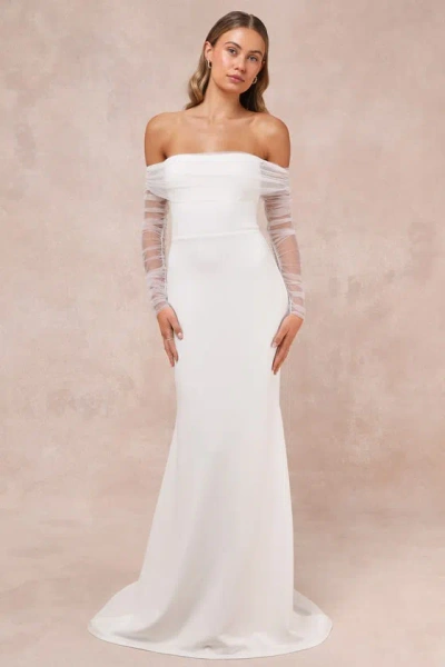 Lulus Beautifully Beloved White Mesh Off-the-shoulder Maxi Dress