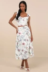 Lulus Beautifully Chic White Floral Drop Waist Midi Skirt In White