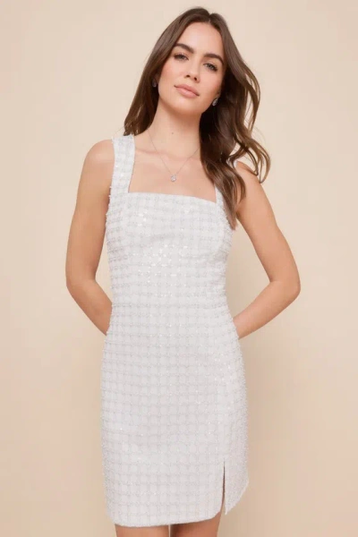 Lulus Beautifully Decadent White Sequin Pearl Sleeveless Mini Dress