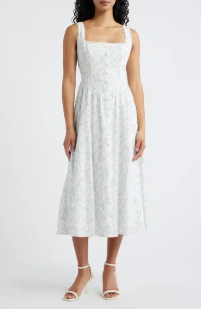 Lulus Becca Ditsy Floral Swiss Dot A-line Midi Dress In White