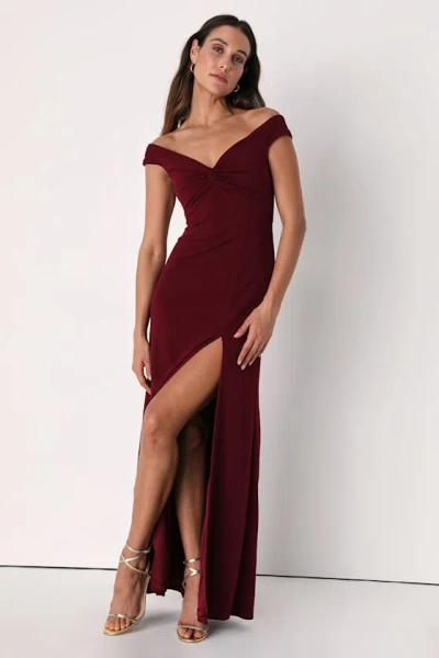Lulus Behold My Love Burgundy Off-the-shoulder Twist-front Maxi Dress
