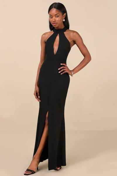 Lulus Belestina Black Cutout Mock Neck Maxi Dress