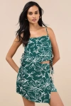 Lulus Belize Mentality Green Leaf Print Faux-wrap Skort In Green