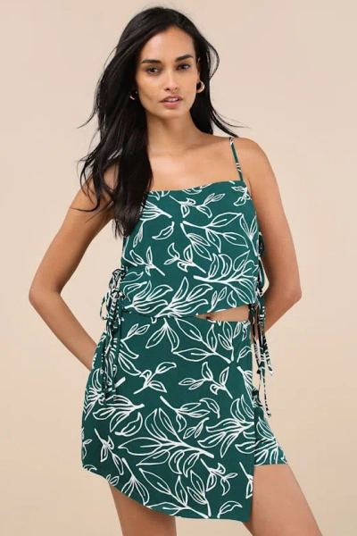 Lulus Belize Mentality Green Leaf Print Faux-wrap Skort