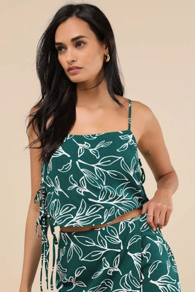 Lulus Belize Mentality Green Leaf Print Side-tie Tank Top